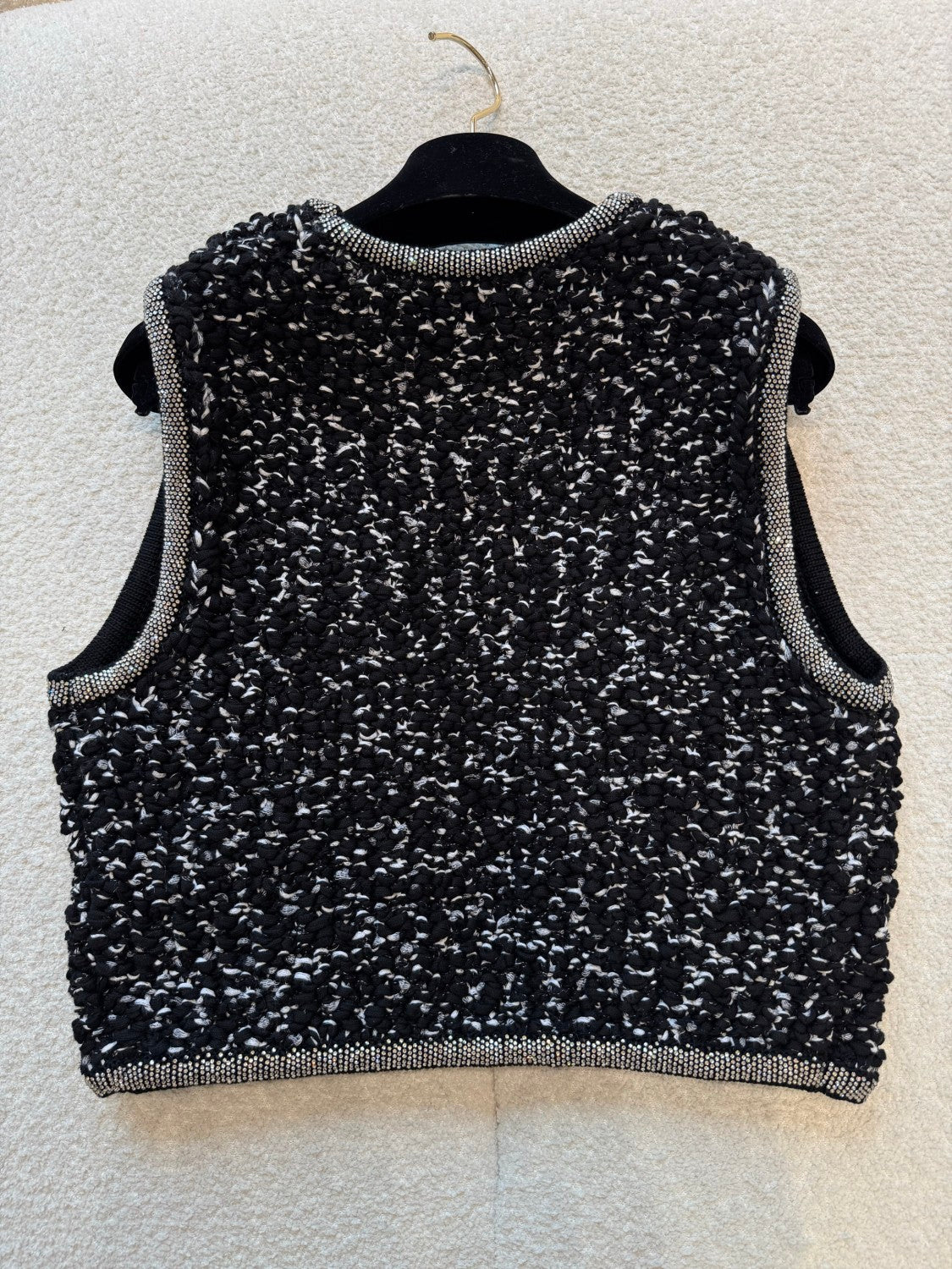 Chanel Women's Spring/Fall Knit Rhinestone-Embellished Solid-Color Cotton Sleeveless Cardigan Vest Ngvp #2396