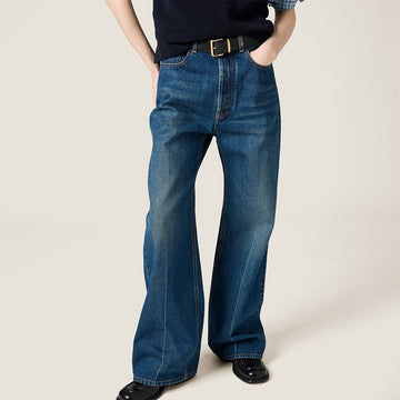 MiuMiu Navy Washed Denim Flared Jeans #335826