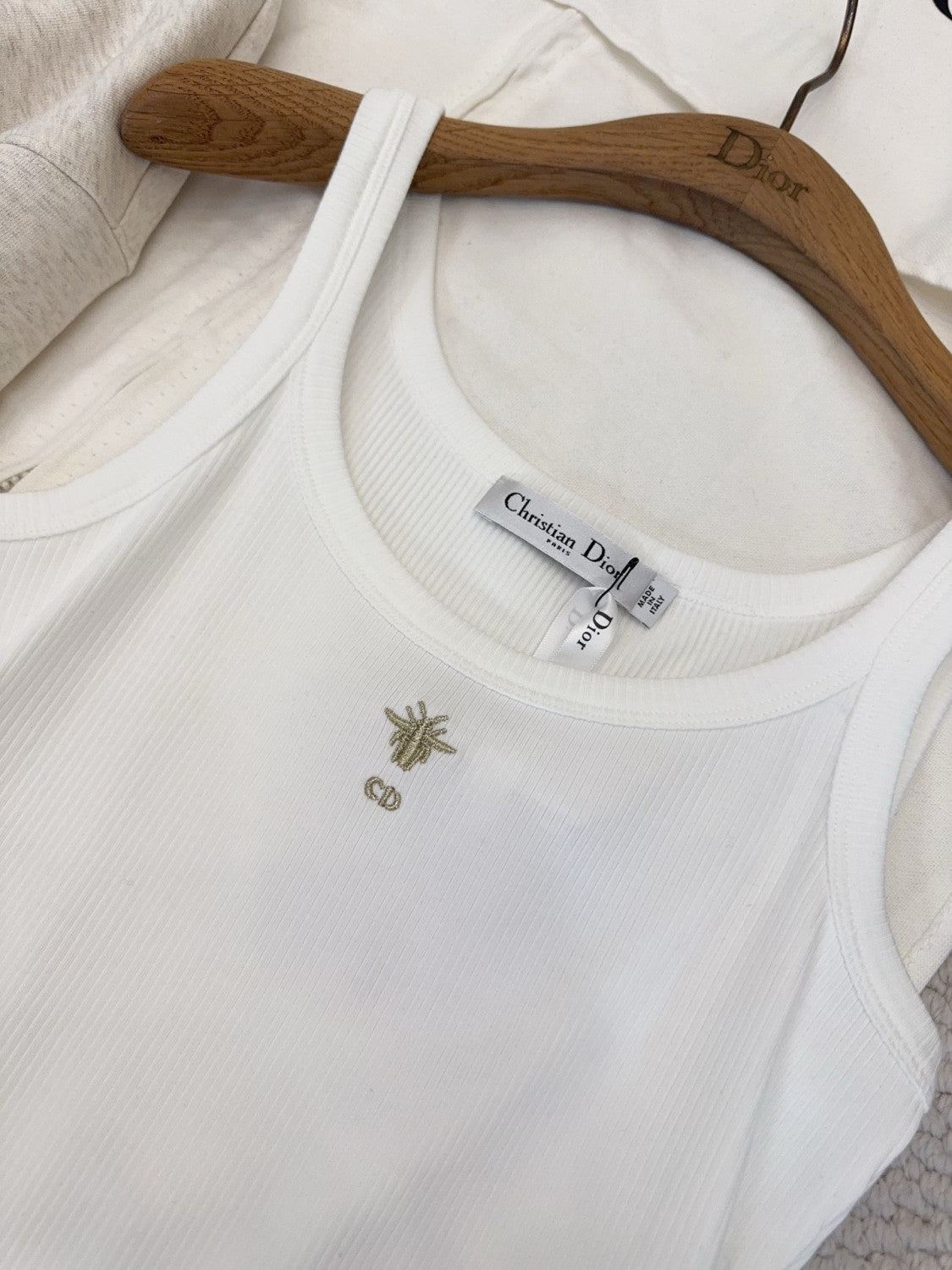 DIOR Tank Top Ecru Ribbed Cotton and Linen Jersey #376143