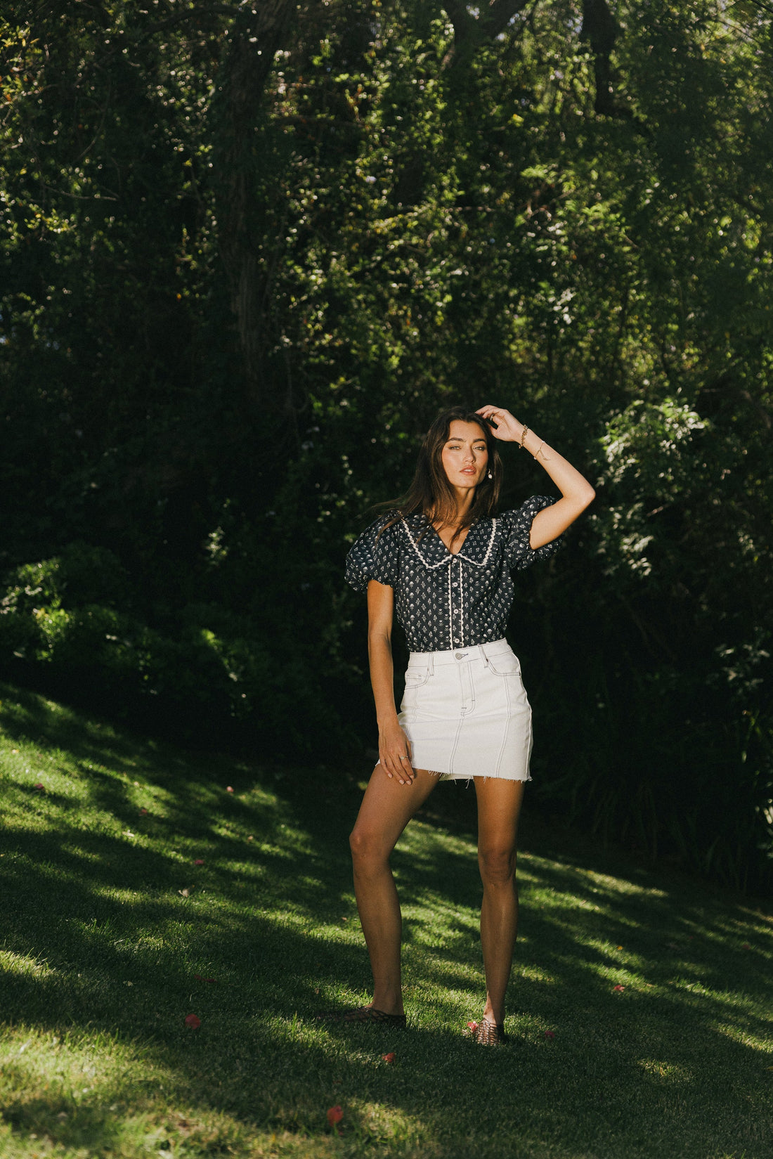Kayla Collared Blouse in Navy