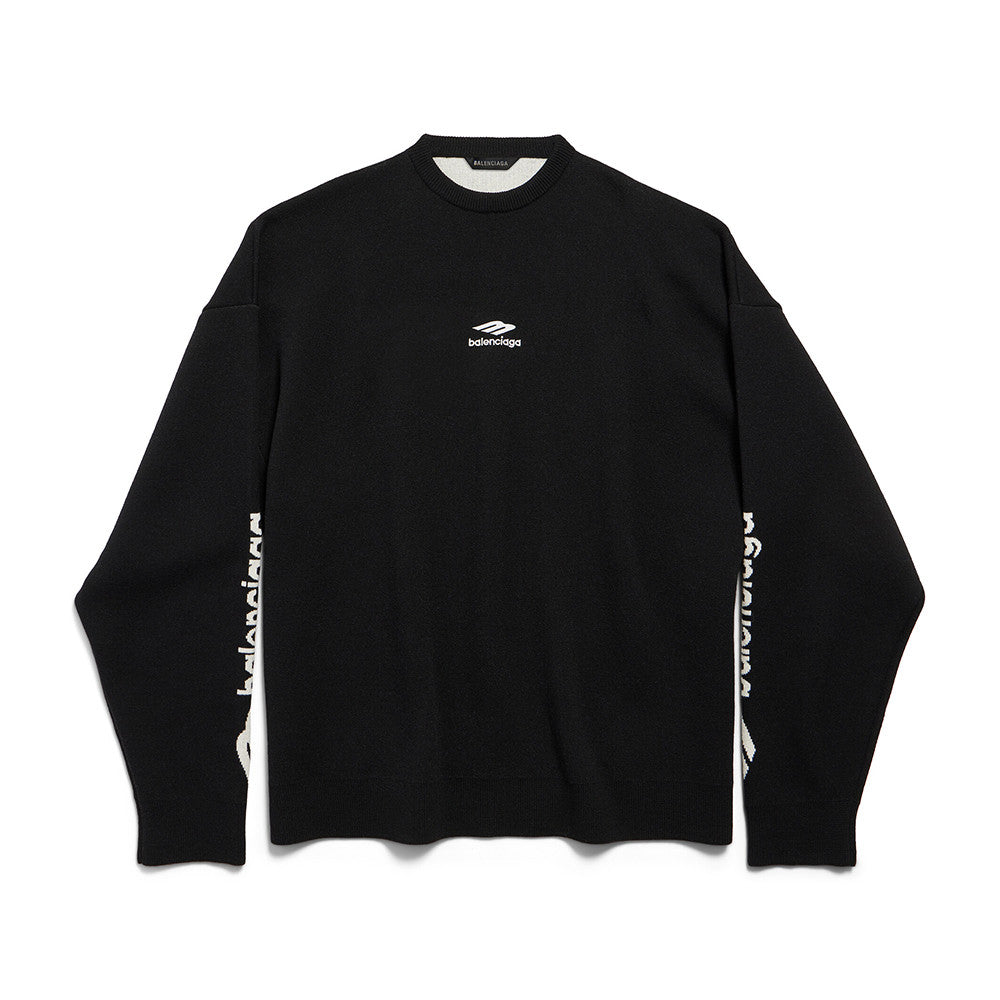 Balenciaga Men's 3B Sports Icon Ski Crewneck in White Black #334344