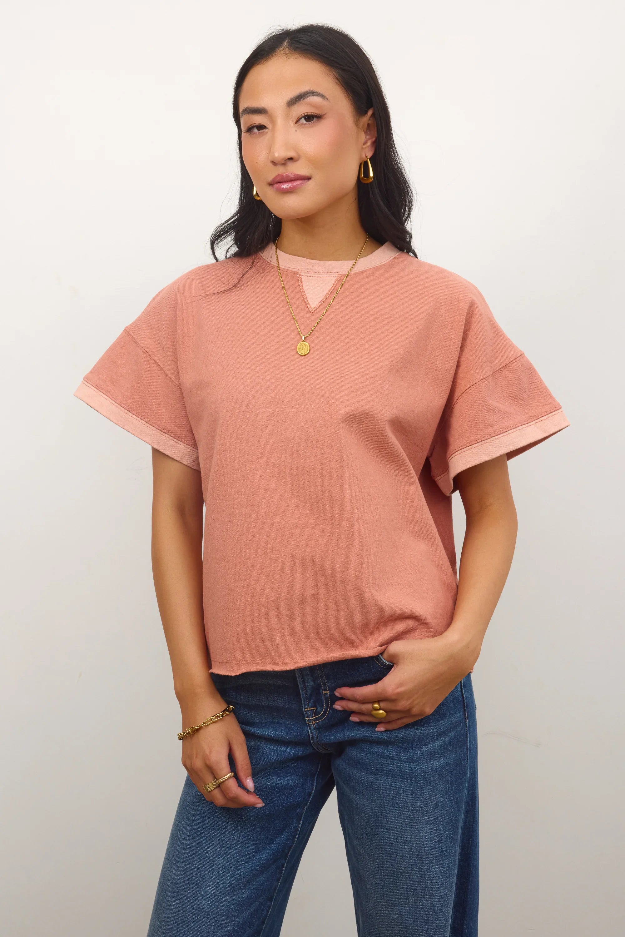 Jace Contrast Tee in Clay