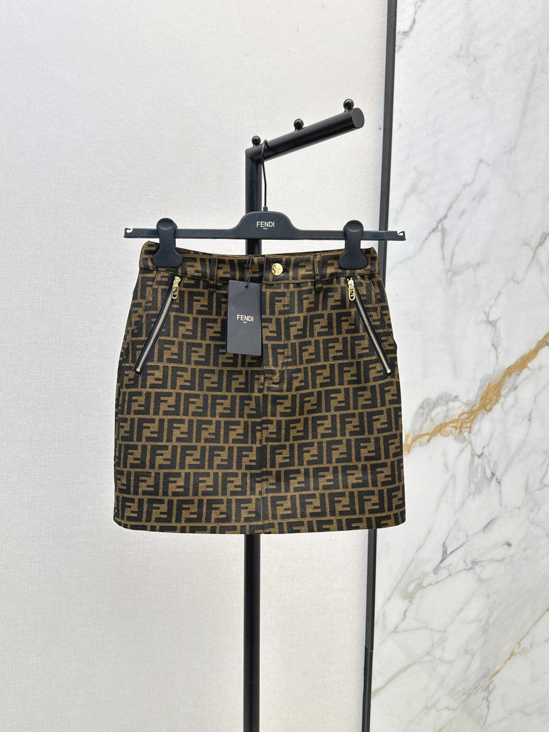 Fendi Women's Spring/summer Classic Fashion Ff Jacquard Pattern Pocket Zipper Casual Short Skirt #78394