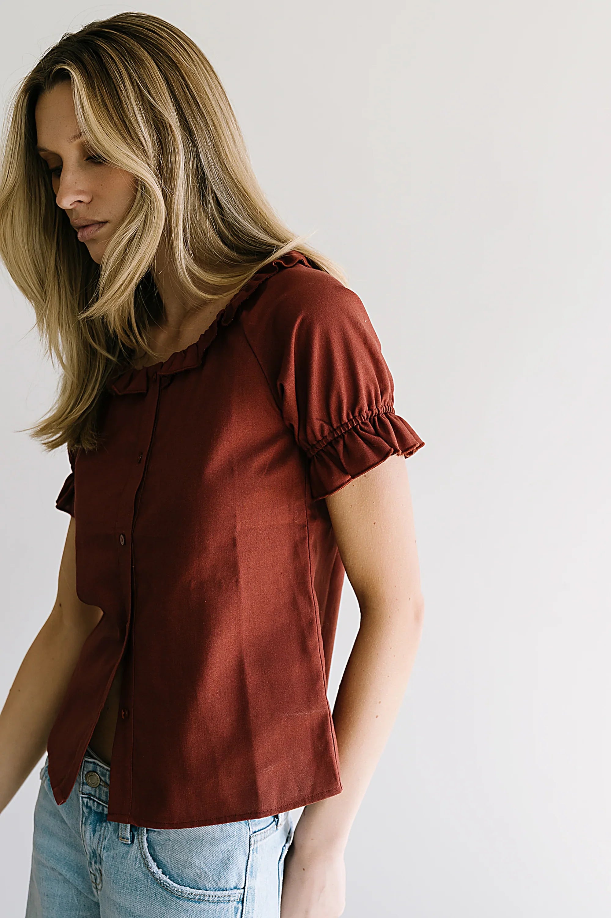 Connie Ruffle Blouse in Rust