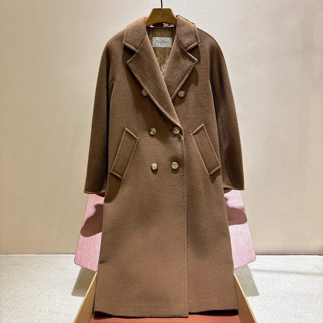 MaxMara Women's Fall/Winter Fashion Classic Solid Color V Neck Single Breasted Long Sleeve Mid Length Coat Jacket #79426