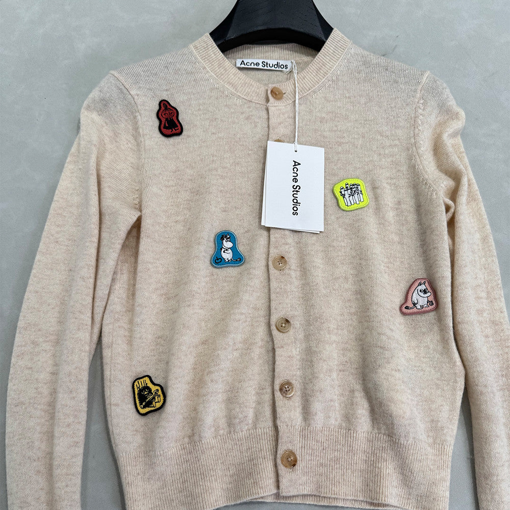 Acne Stuidos x moomin Co-branded women's cartoon round neck casual knitted cardigan #332139