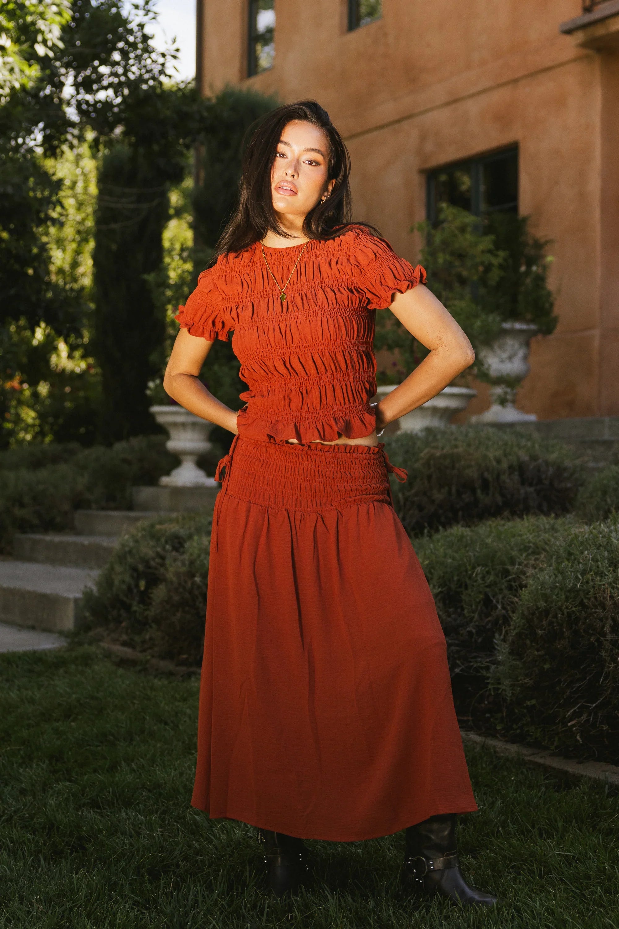 Micah Smocked Blouse in Rust