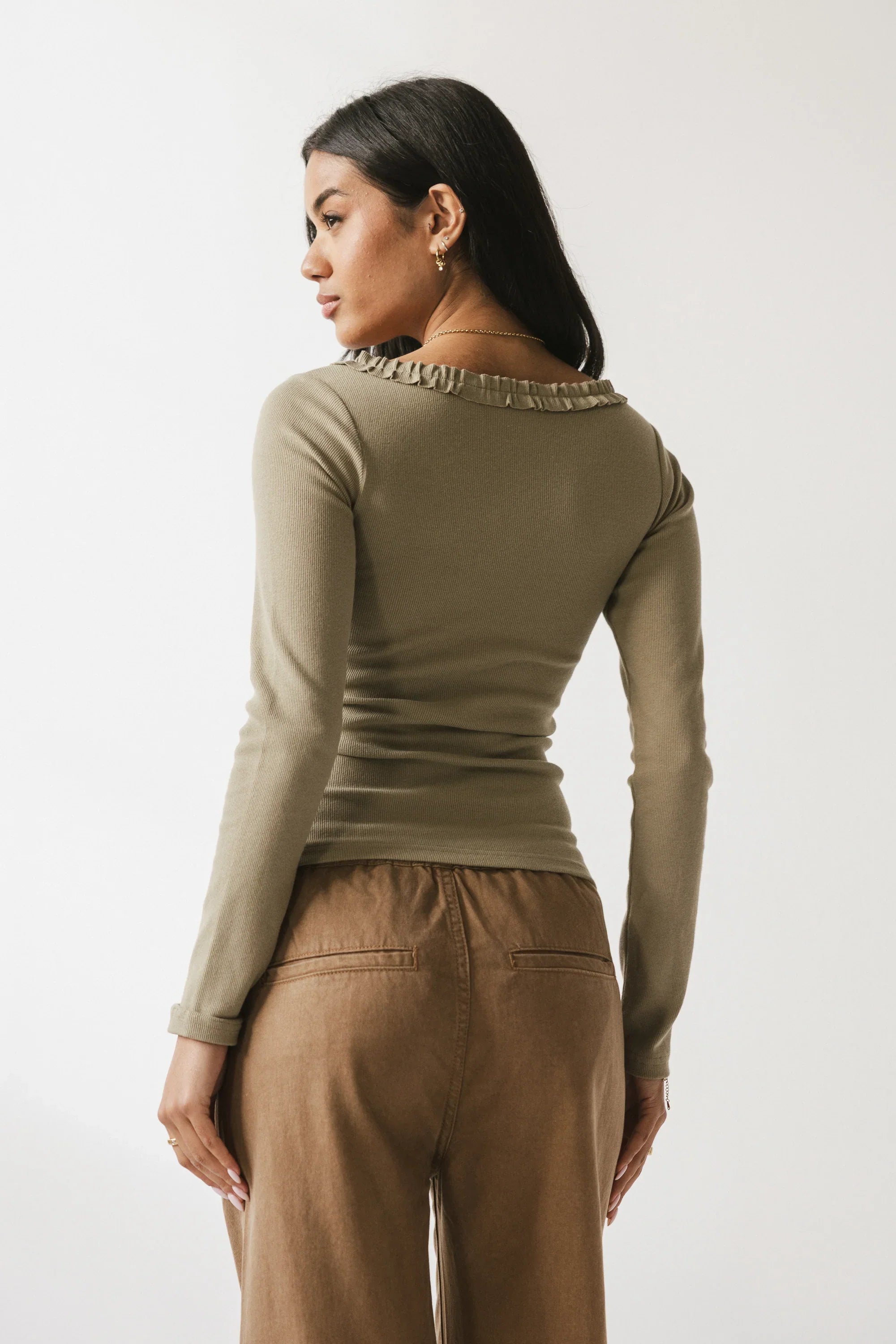Mattie Ruffle Top in Olive