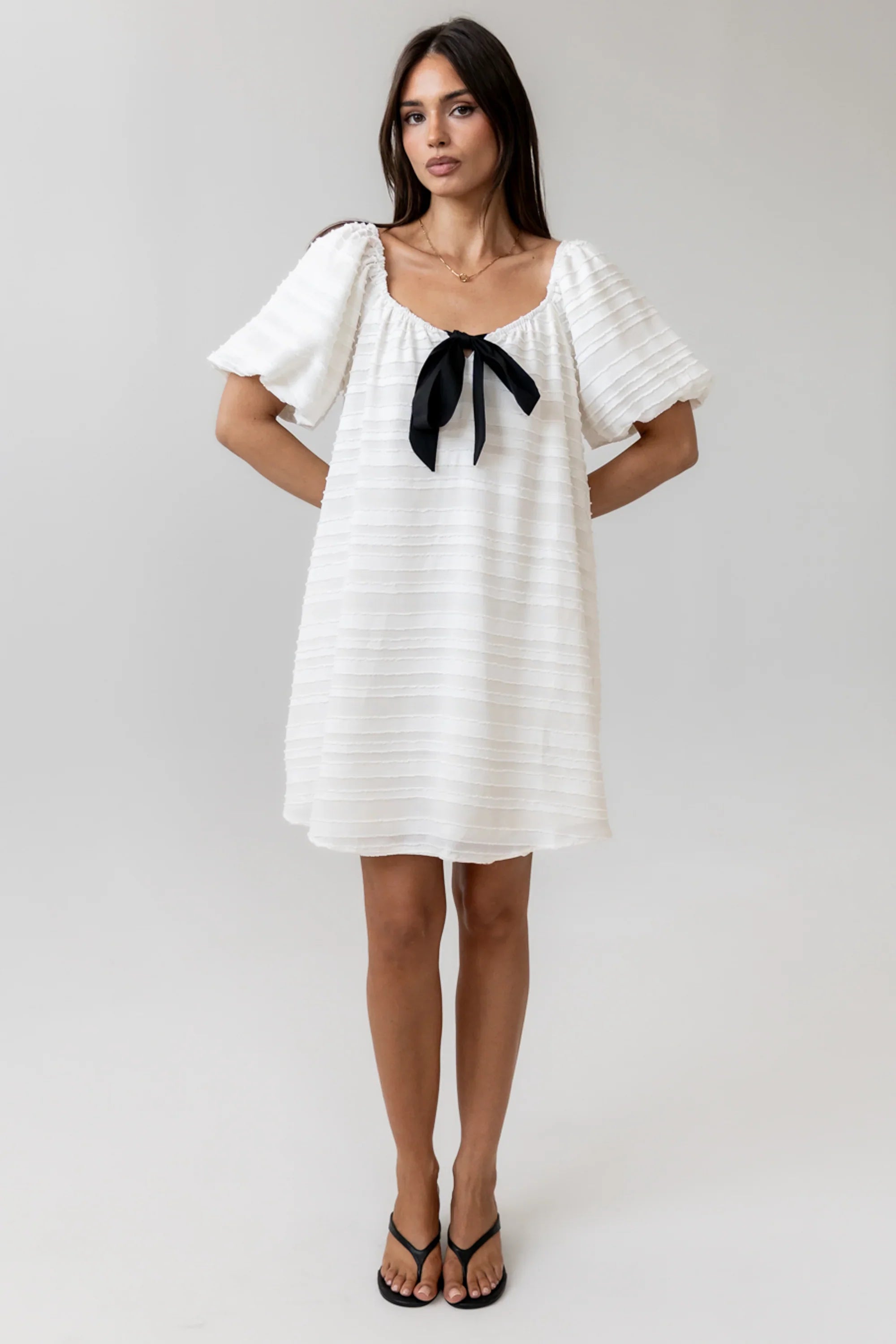 Minnie Textured Baby Doll Dress in Ivory