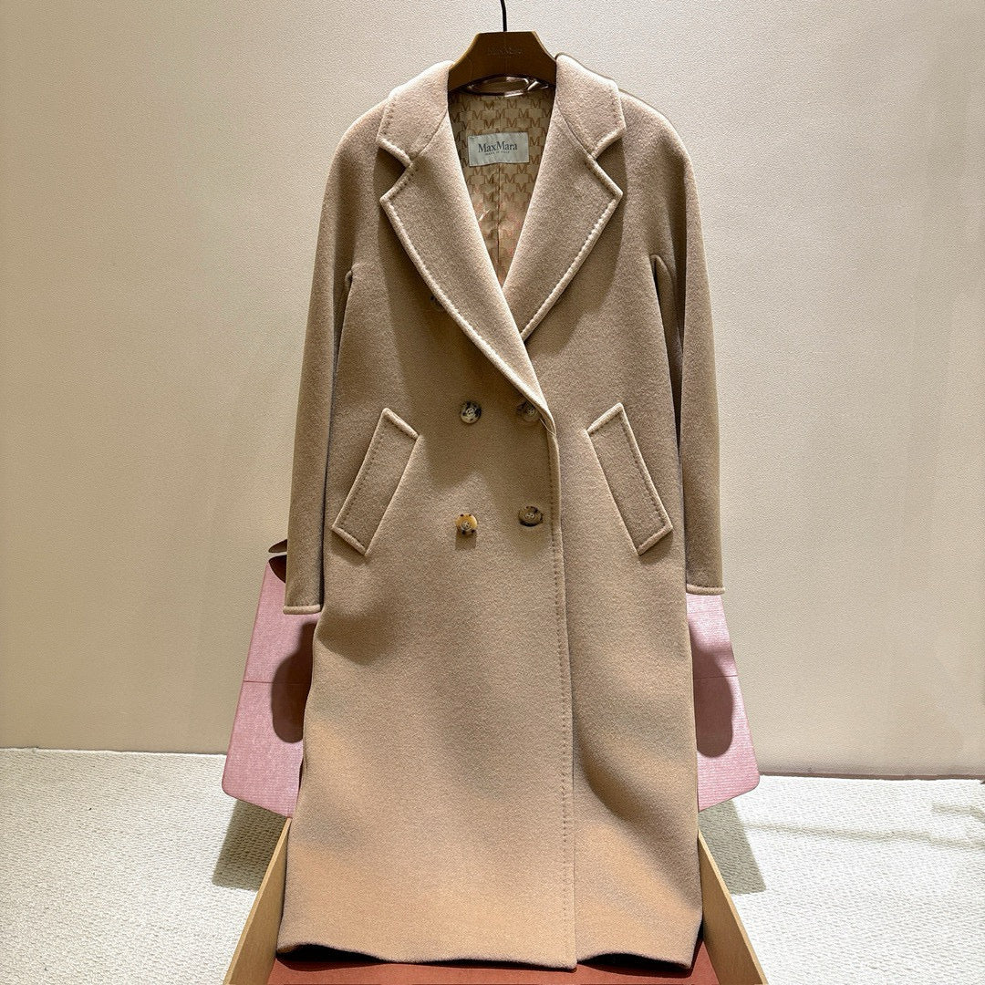 MaxMara Women's Fall/Winter Fashion Classic Solid Color V Neck Single Breasted Long Sleeve Mid Length Coat Jacket #79426