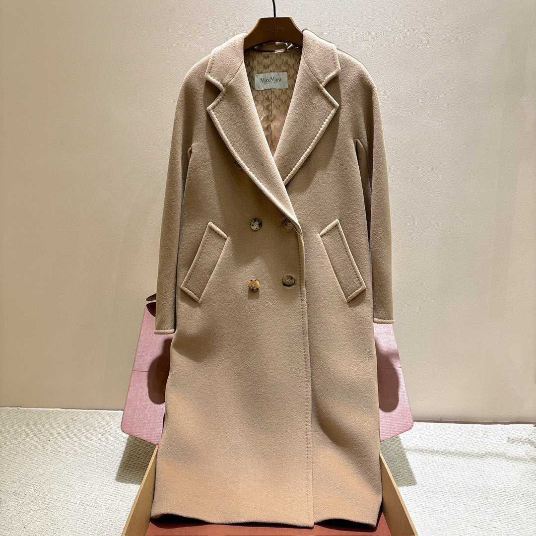 MaxMara Women's Fall/Winter Fashion Classic Solid Color V Neck Single Breasted Long Sleeve Mid Length Coat Jacket #79426