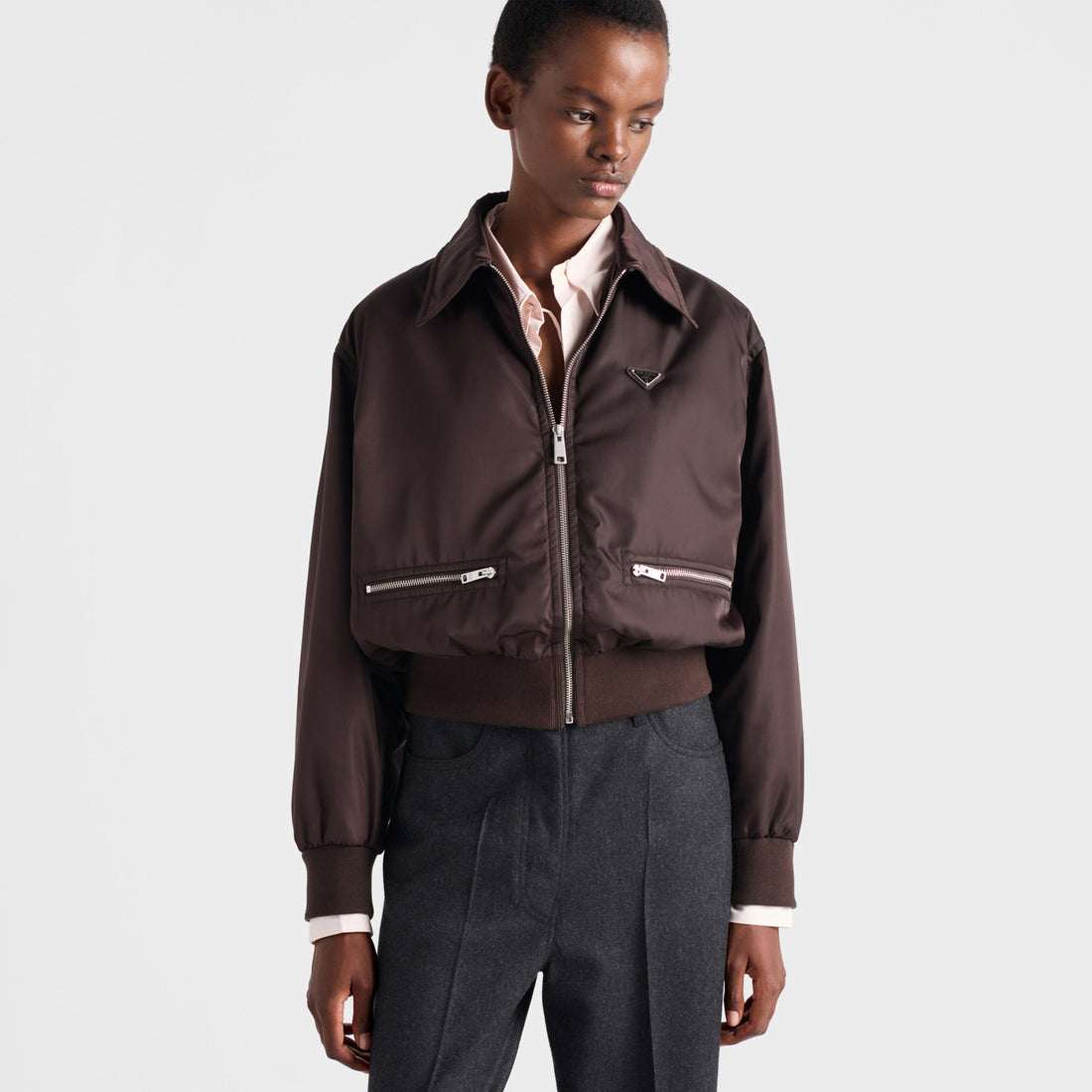 Prada Men's And Women's Spring/Fall Fashion Casual Solid Color Zipper Pocket Collared Long Sleeve Jacket #78485