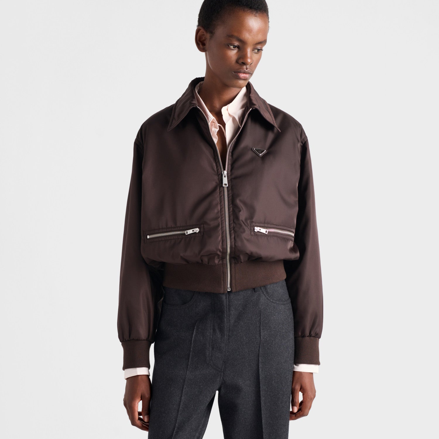 Prada Men's And Women's Spring/Fall Fashion Casual Solid Color Zipper Pocket Collared Long Sleeve Jacket #78485