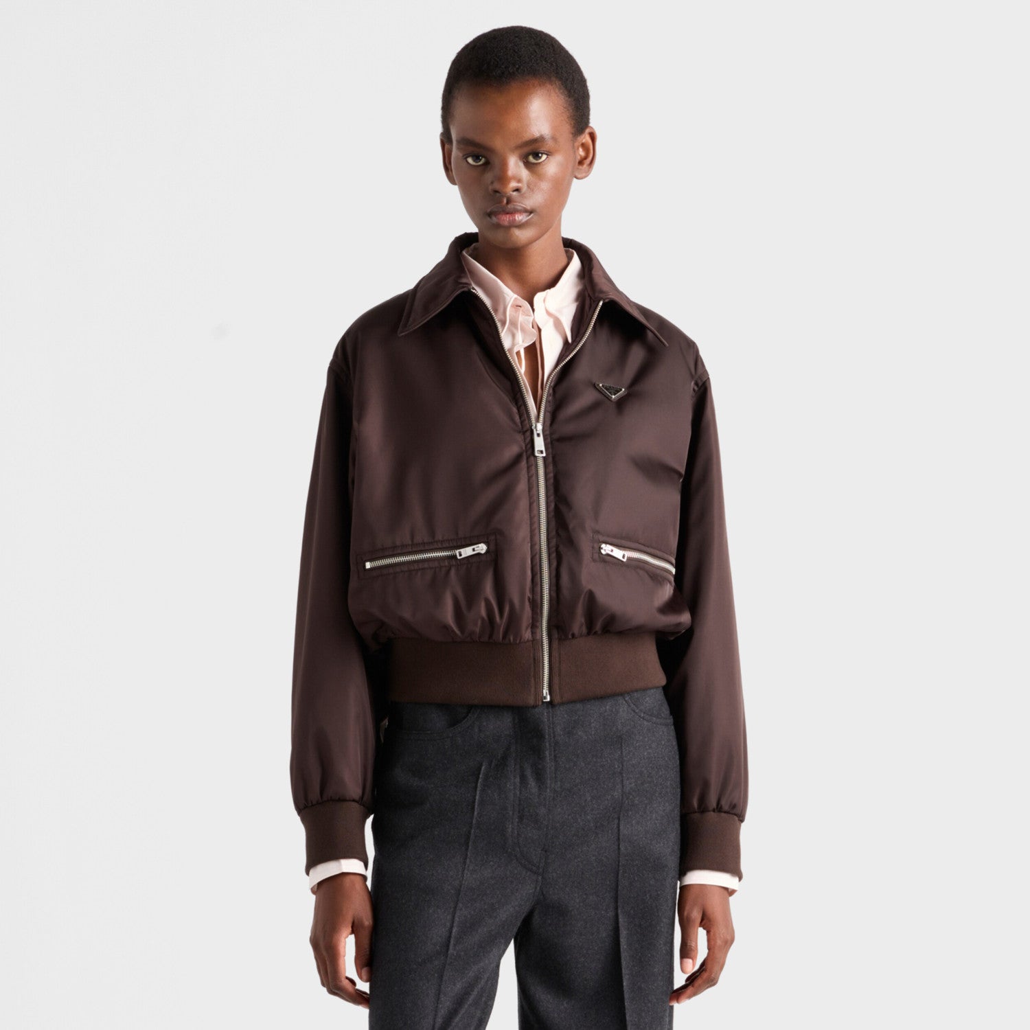 Prada Men's And Women's Spring/Fall Fashion Casual Solid Color Zipper Pocket Collared Long Sleeve Jacket #78485