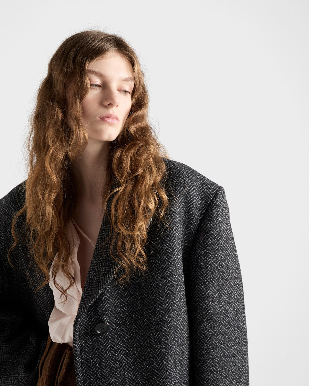 Prada Women's Fall/Winter Fashion Classic V Neck Single Breasted Herringbone Wool Coat Jacket #78862