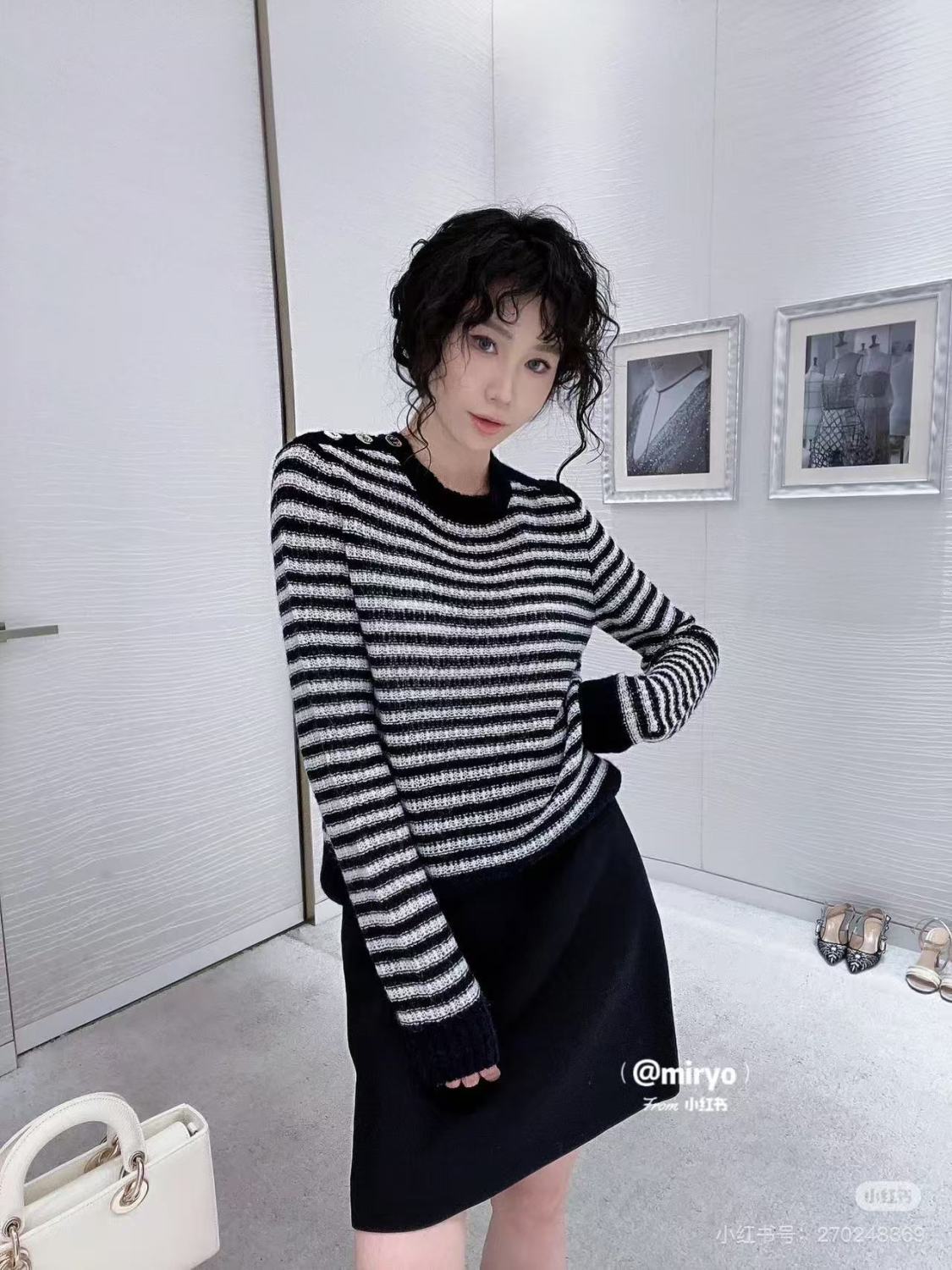 Dior Women's Striped Color-Blocked Spring/Fall Crewneck Pullover Long-Sleeve Knit Sweater Ngvp #2342