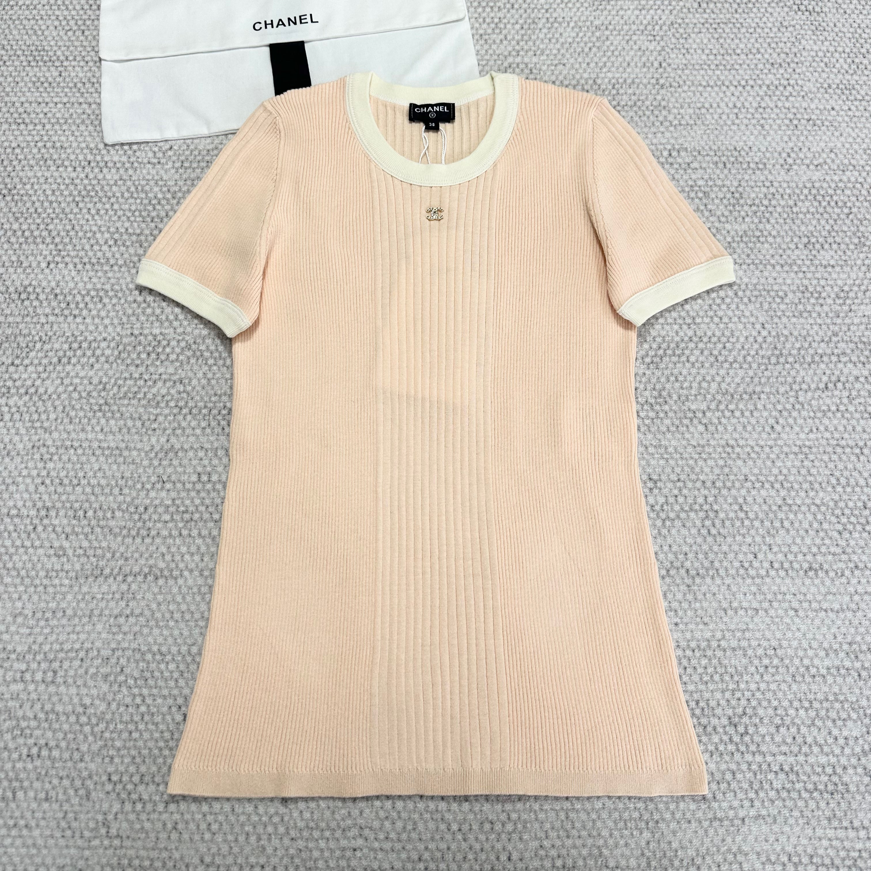 Chanel Women's Summer Fashion Casual Solid Color Crew Neck Knit Short Sleeve T-Shirt #78479