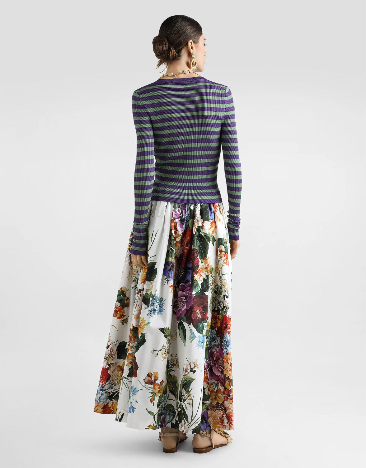 Dolce&Gabbana Women's Bouquet Flower-Print Summer Casual Wide Skirt Resort-Style Solid Color Skirt Ngvp #2376