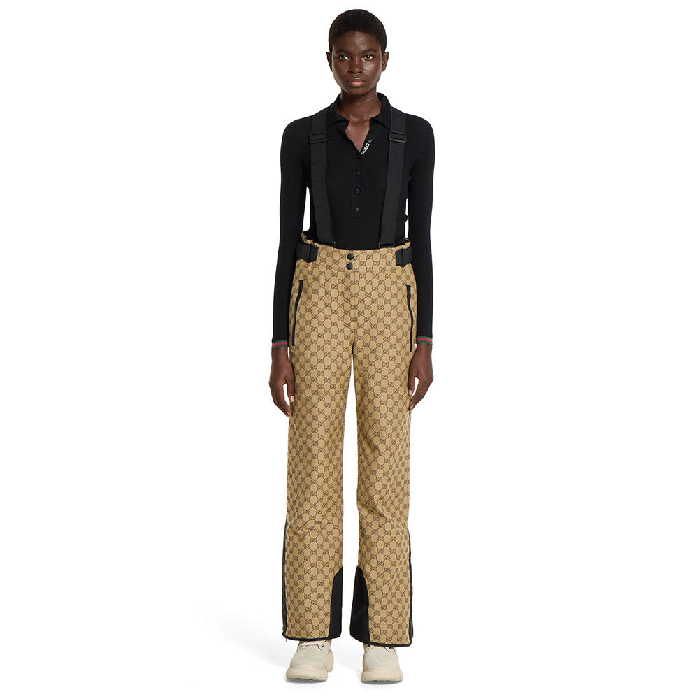 Gucci Women's Classic Jacquard Khaki Overalls Trousers Beige and Dark Brown Gucci Altitude GG Jersey Jacquard Trousers #332468