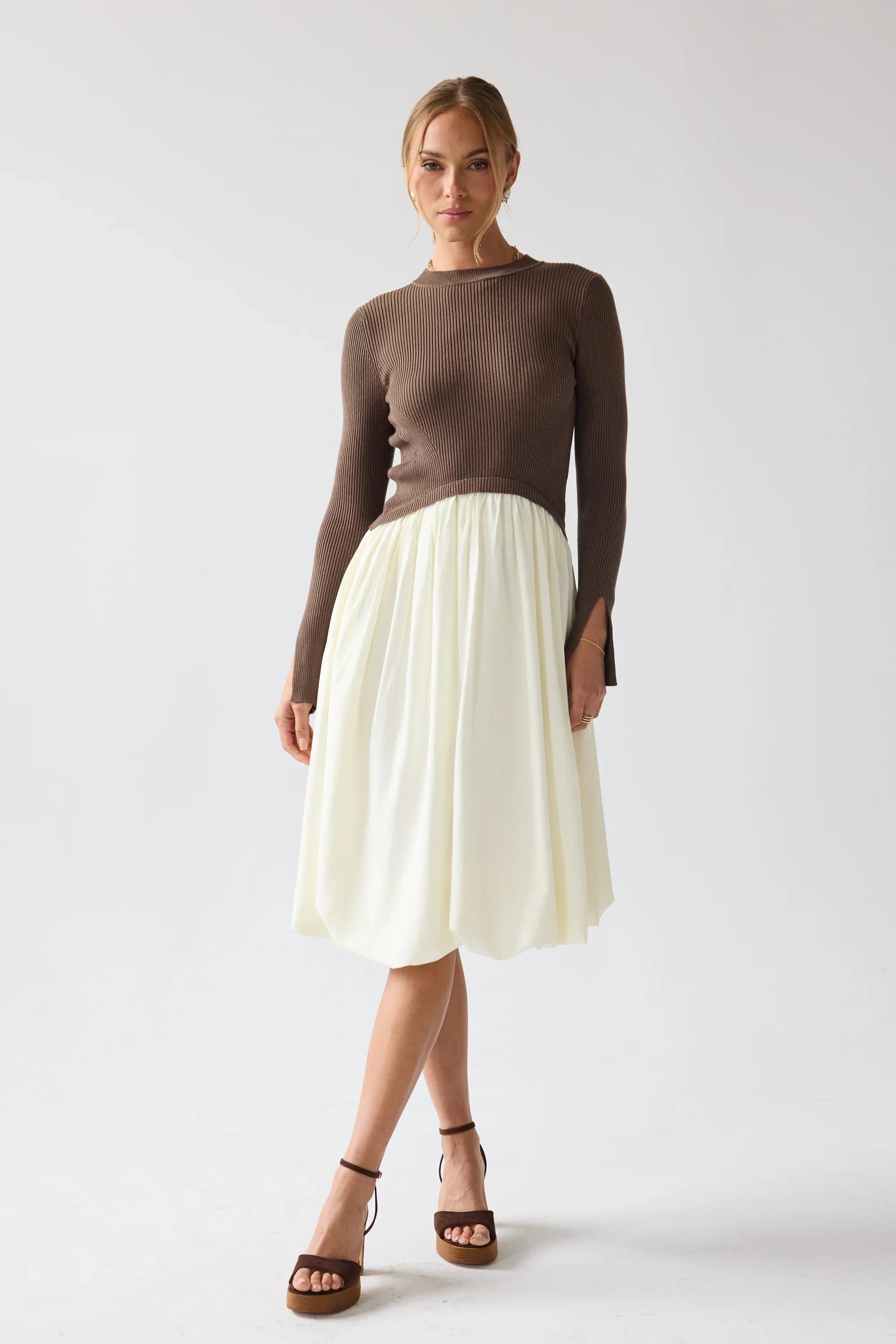 Kaison Mixed Media Midi Dress