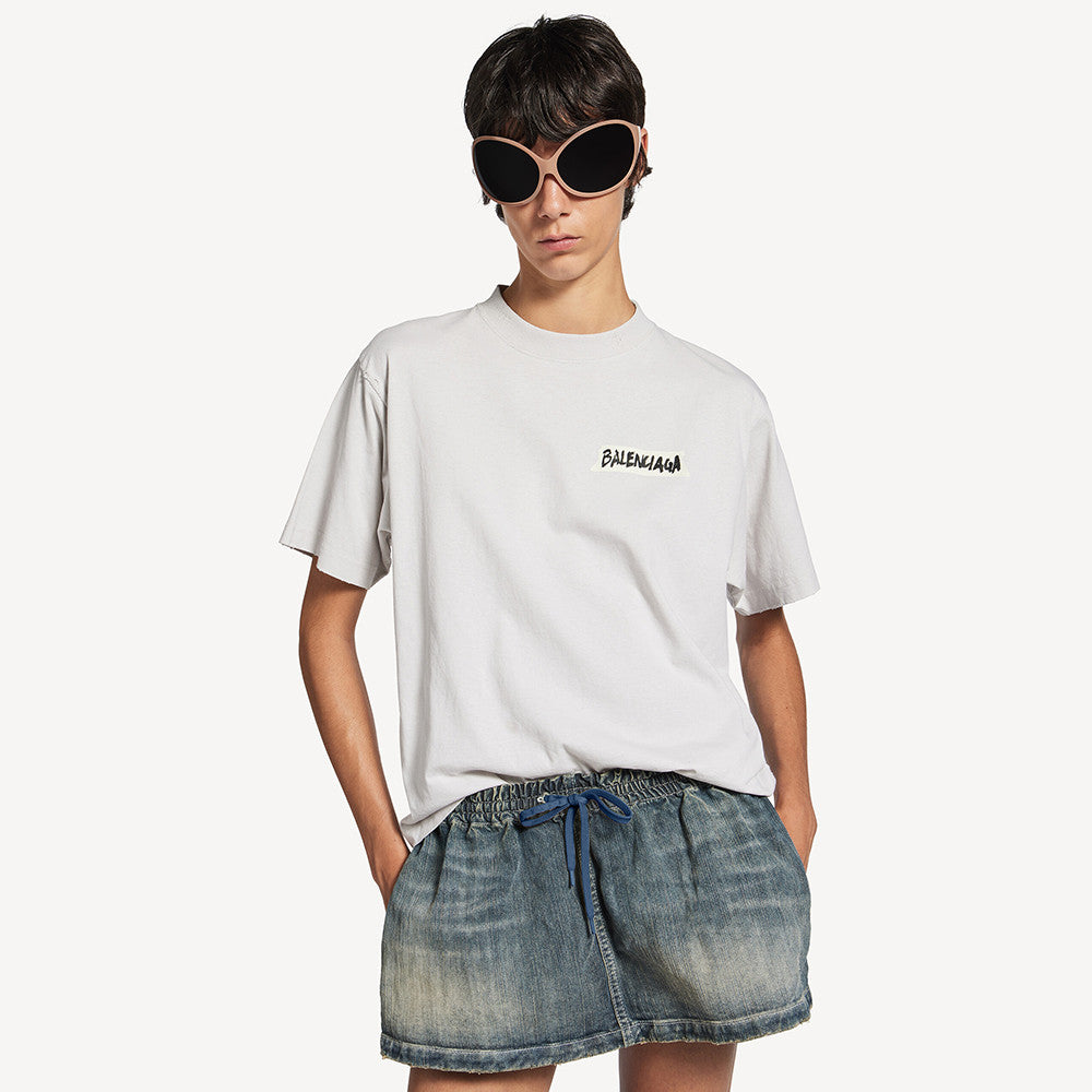 Balenciaga Top-quality Version Women's Masking Tape T-shirt Medium Fit in Faded Black #336738
