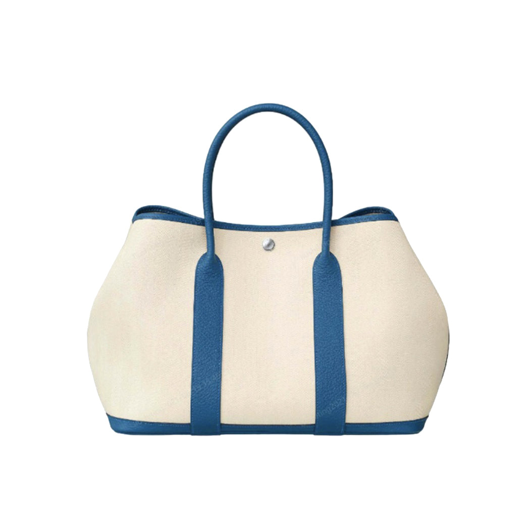 Hermes Garden Party 30 Women's Silver Buckle Colour Blocking Canvas and Calfskin Tote Bag Bags #76891