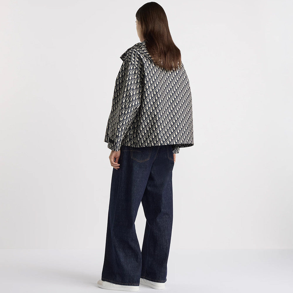 DIOR Hooded Jacket Blue Jacquard Technical Taffeta with Dior Oblique Motif #326749