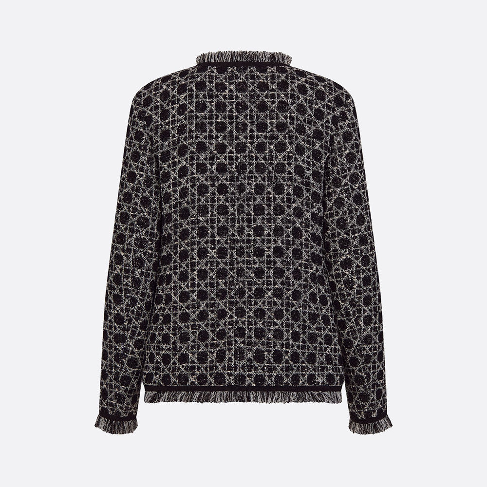 DIOR Macrocannage Regular Fit Jacket Mid-Length Macrocannage Flared Skirt  Black White Cotton-Blend Tweed Knit  #334340