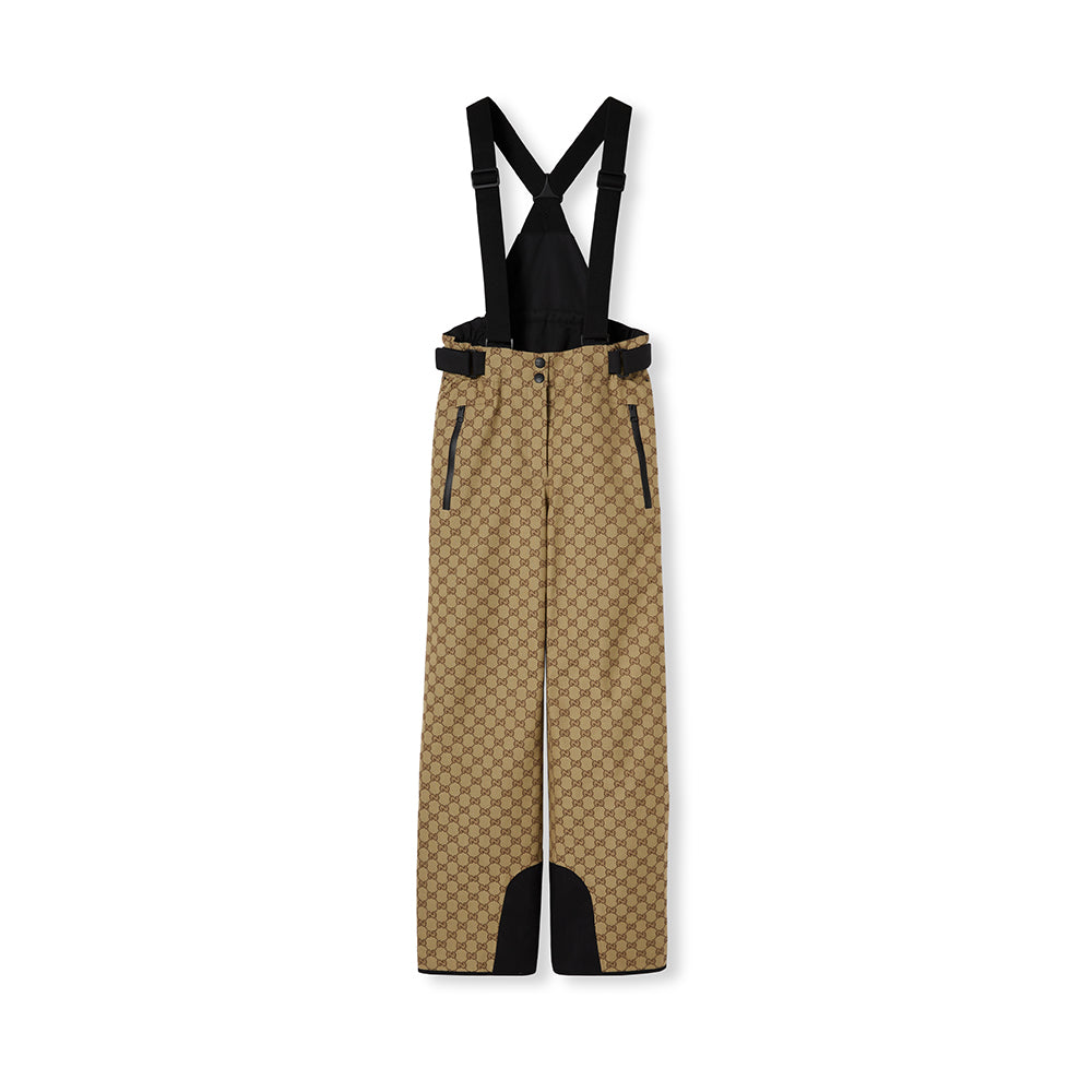 Gucci Women's Classic Jacquard Khaki Overalls Trousers Beige and Dark Brown Gucci Altitude GG Jersey Jacquard Trousers #332468