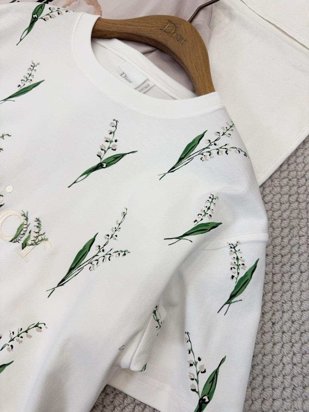 DIOR Oversized T-Shirt White Cotton Jersey with Multicolor Lily of the Valley Motif #377093