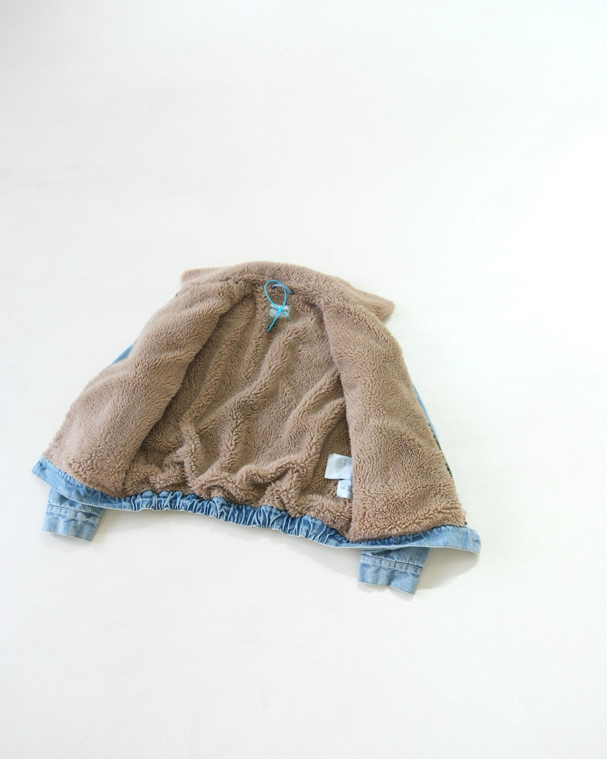 MiuMiu Denim and Wool Trucker Jacket Washed Embroidery Light Blue #332979