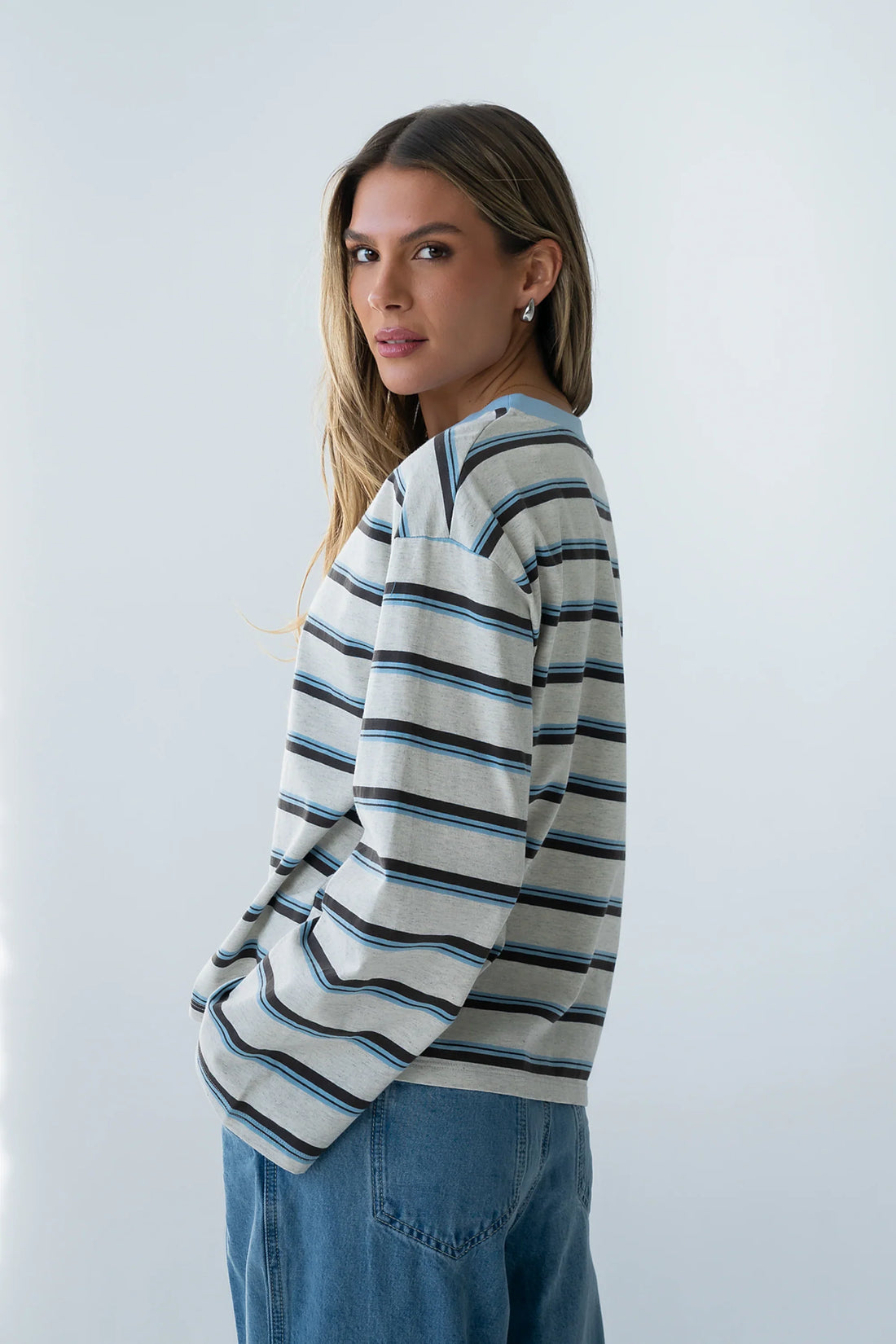Kiana Striped Top in Grey