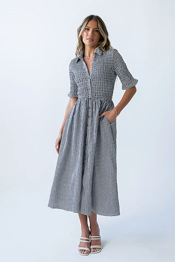 Jonas Gingham Midi Dress in Black