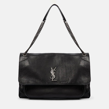 SAINT LAURENT Women's Monogram Logo Chain Grained Lambskin Niki Tote Vintage Black Oversized Bags #71456