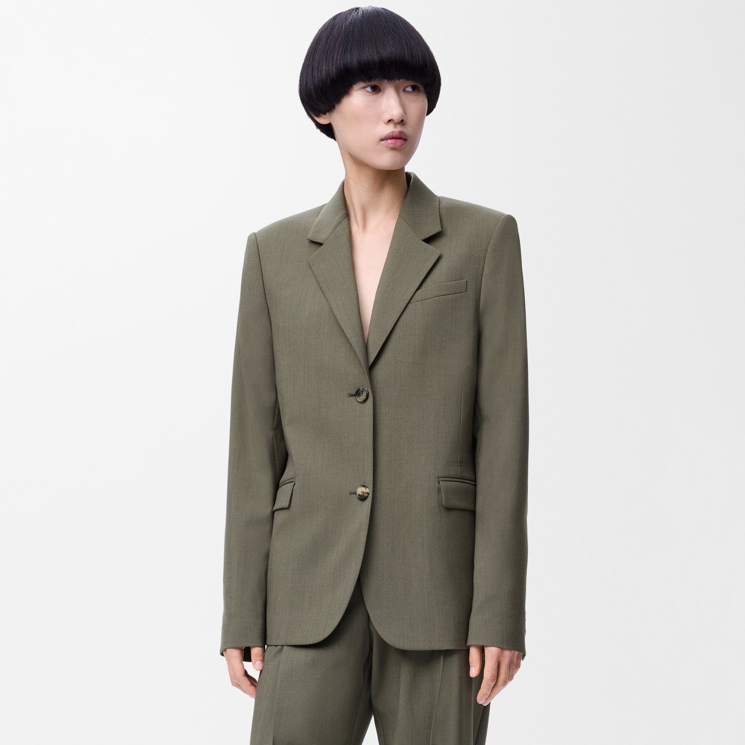 Loewe Women's Spring/Fall Fashion Classic Business Premium Solid Color V-Neck Single Button Long Sleeve Blazer Fashion Classic Solid Color Elastic Waistband Business Premium Suit Pants Pants Suit Set #78992