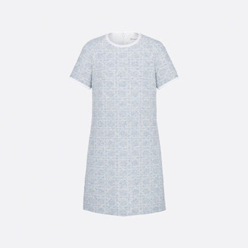 Dior ? Women's Spring/Summer Fashion Casual Round Neck Simple Elegant Rattan Check Short Sleeve Dress #79562