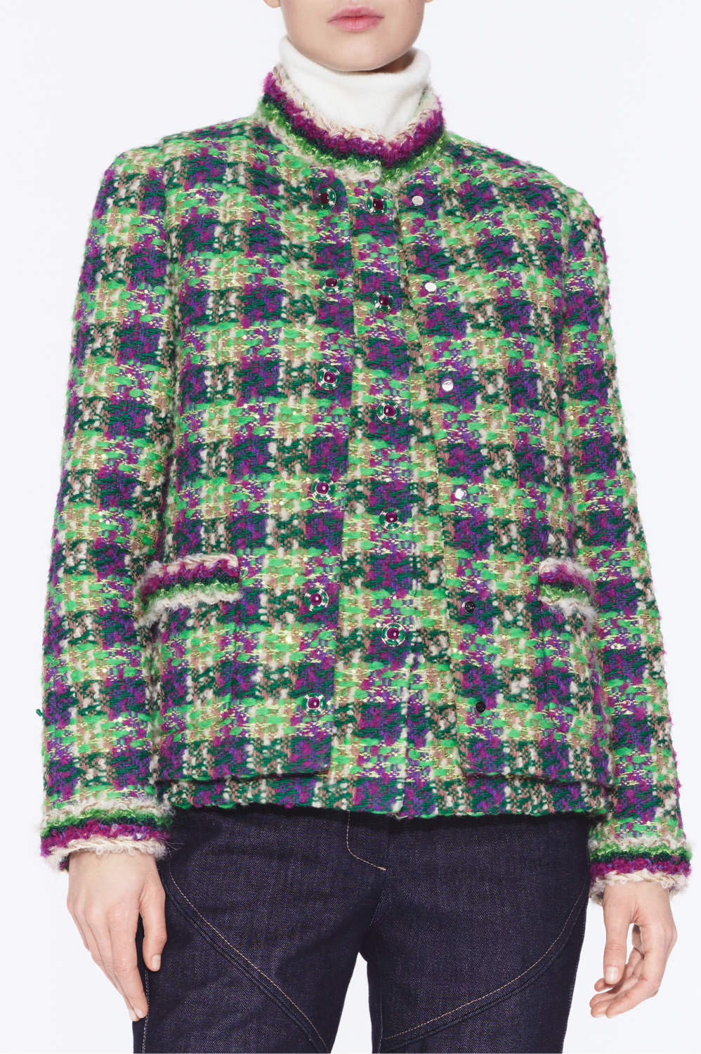 Chanel Vest Tweed Green Purple Ecru #334170