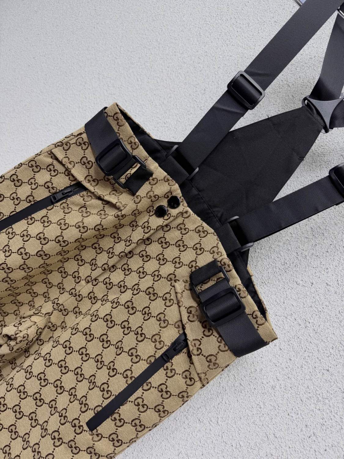 Gucci Women's Classic Jacquard Khaki Overalls Trousers Beige and Dark Brown Gucci Altitude GG Jersey Jacquard Trousers #332468