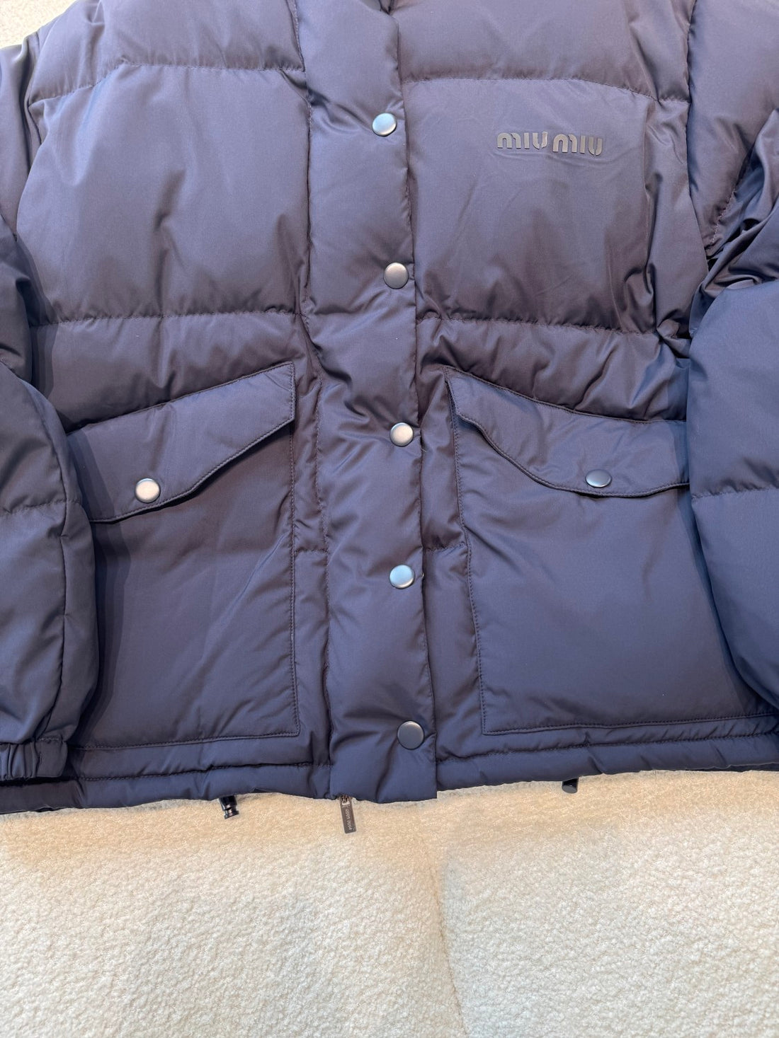MiuMiu Women's Logo-Print Stand Collar Goose Down Jacket Autumn/Winter Solid Color Long Sleeve Jacket #81741