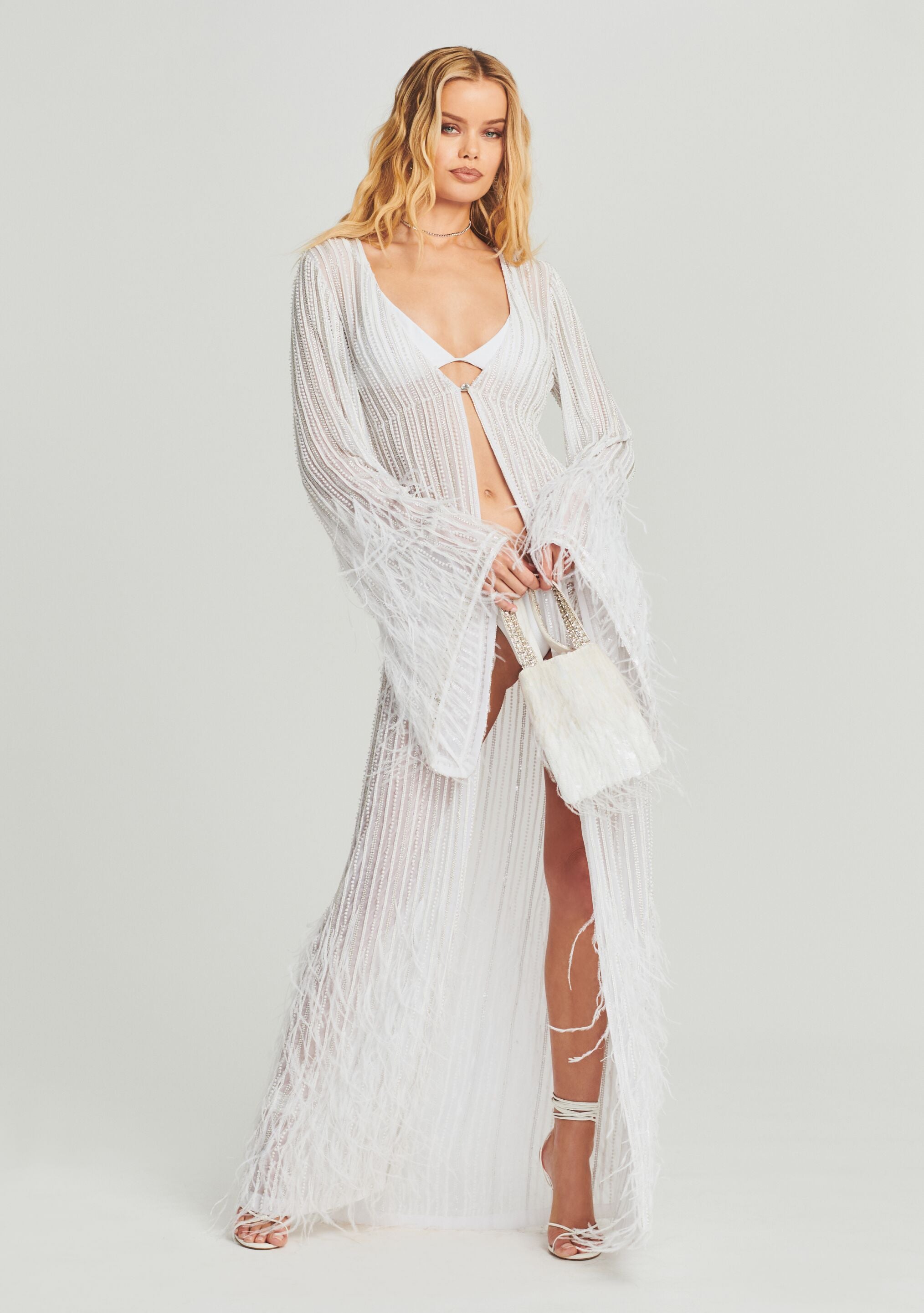 Nasreen Sequin Feather Kimono