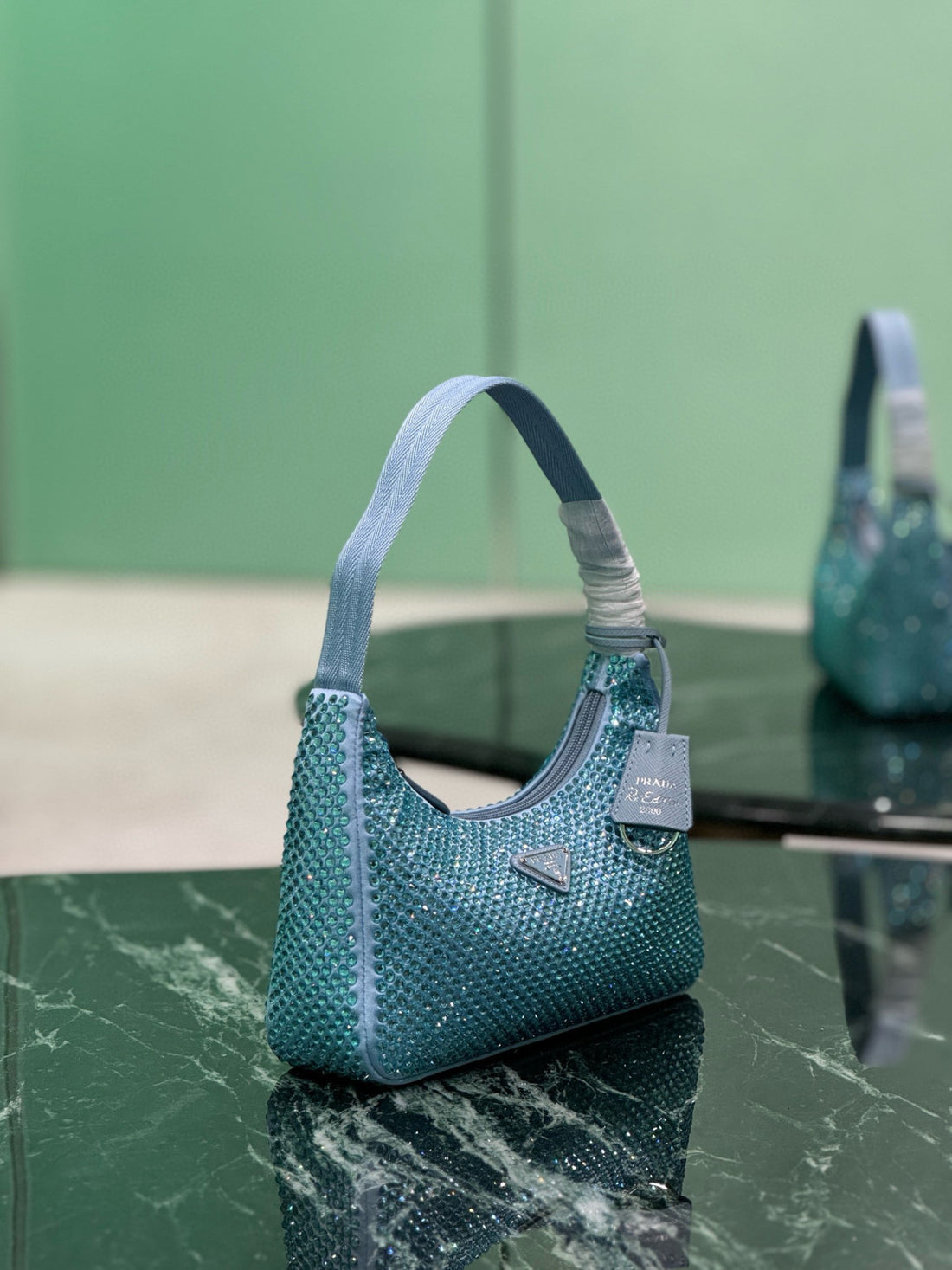 Prada Women's Re-Edition Full Diamond Hobo Underarm Bag Solid Color Tote Casual Shoulder Bag Bags 1BC515_2AWL_F0076_V_OOO #81349