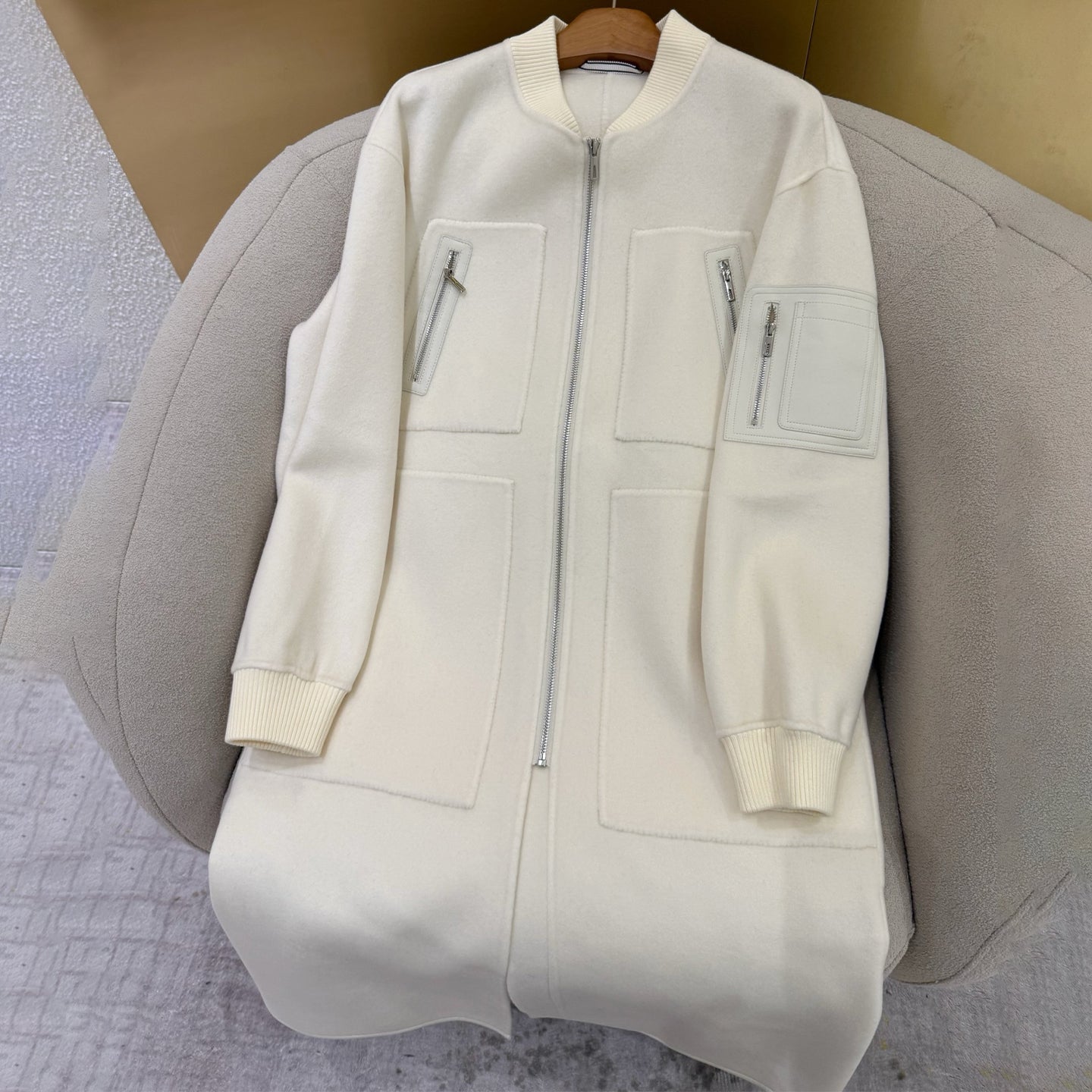 Hermes Women's Spring/Fall Four-Pocket Reversible Cashmere Zipper Solid Color Straight-Cut Long Coat Jacket Ngvp #2584