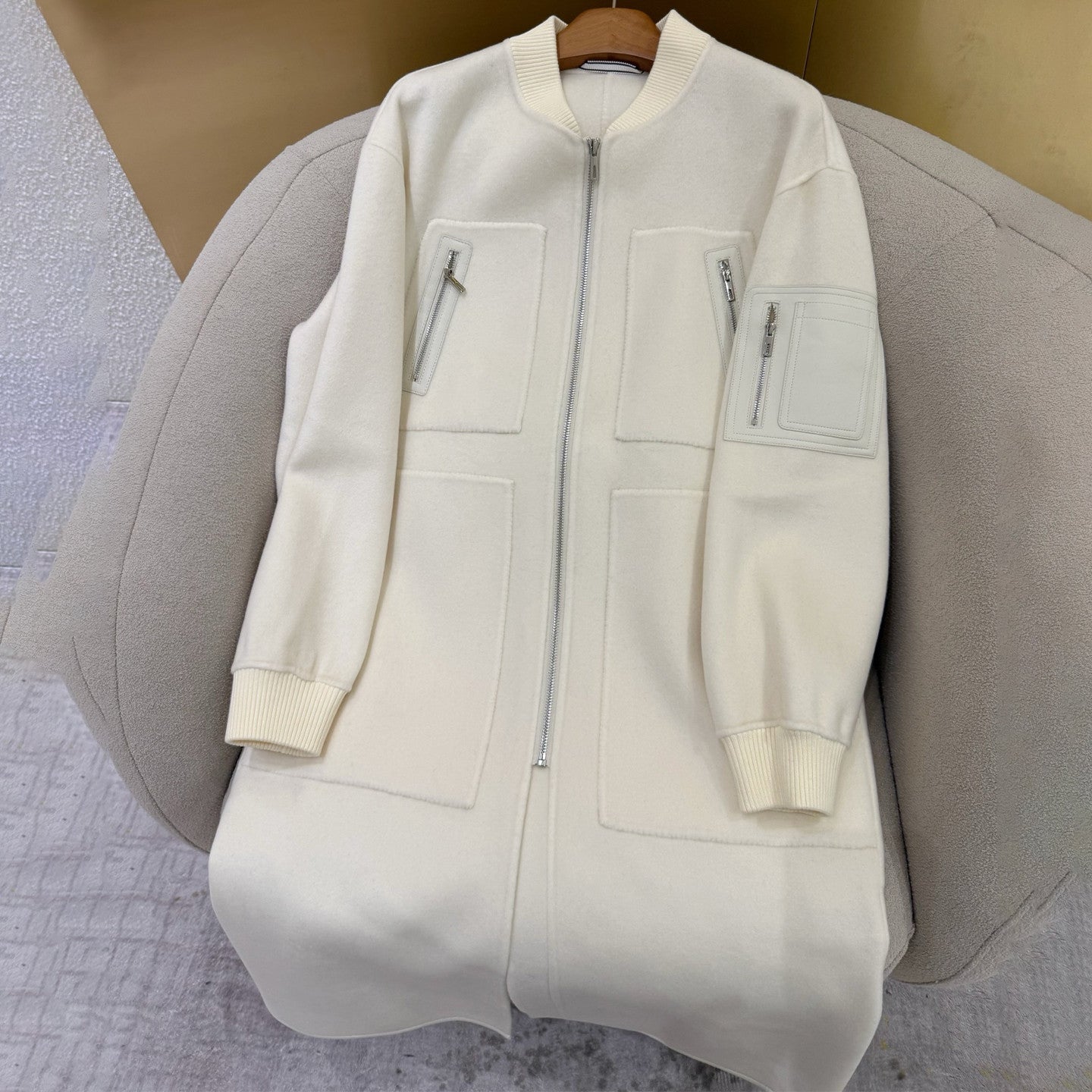 Hermes Women's Spring/Fall Four-Pocket Reversible Cashmere Zipper Solid Color Straight-Cut Long Coat Jacket Ngvp #2584