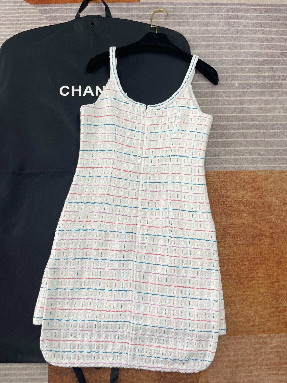 Chanel Dress Tweed White Blue Purple Pink #335874