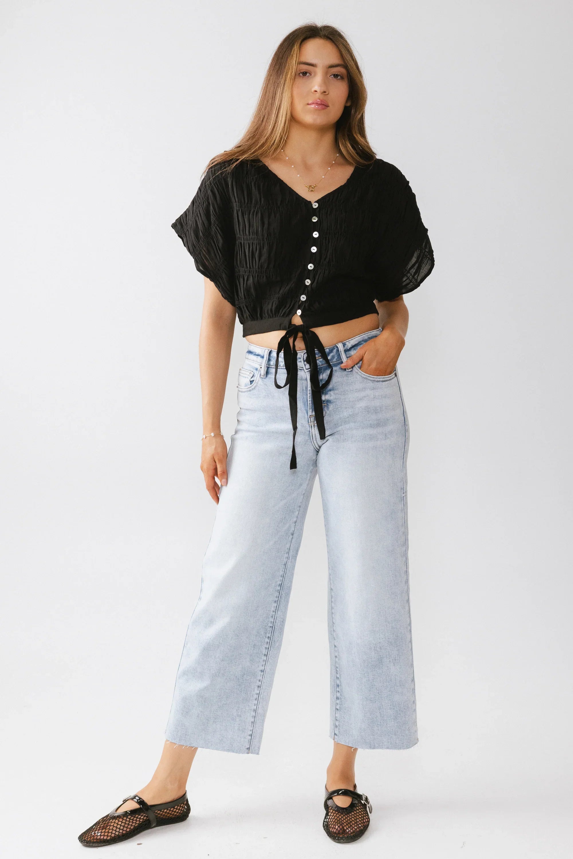 Alma Smocked Blouse in Black