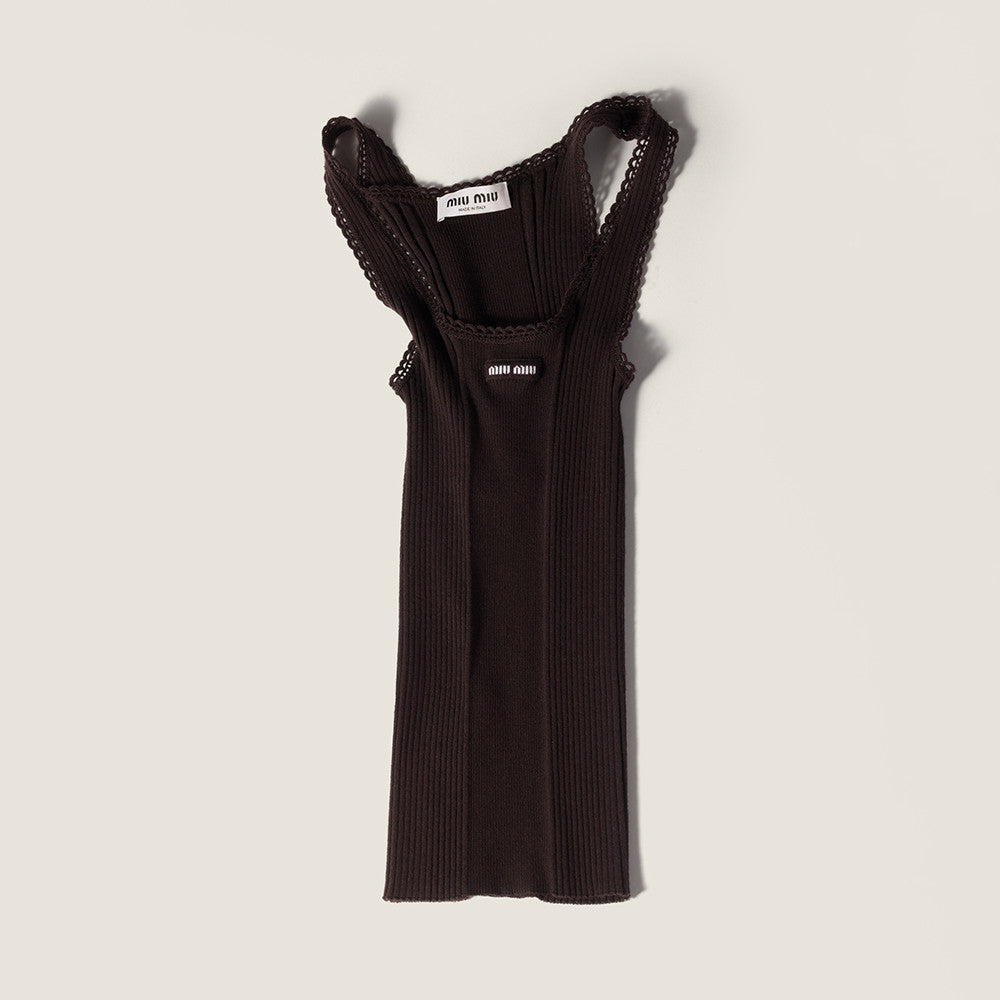 MiuMiu Red Ribbed Knit Wool Tank Top #335841