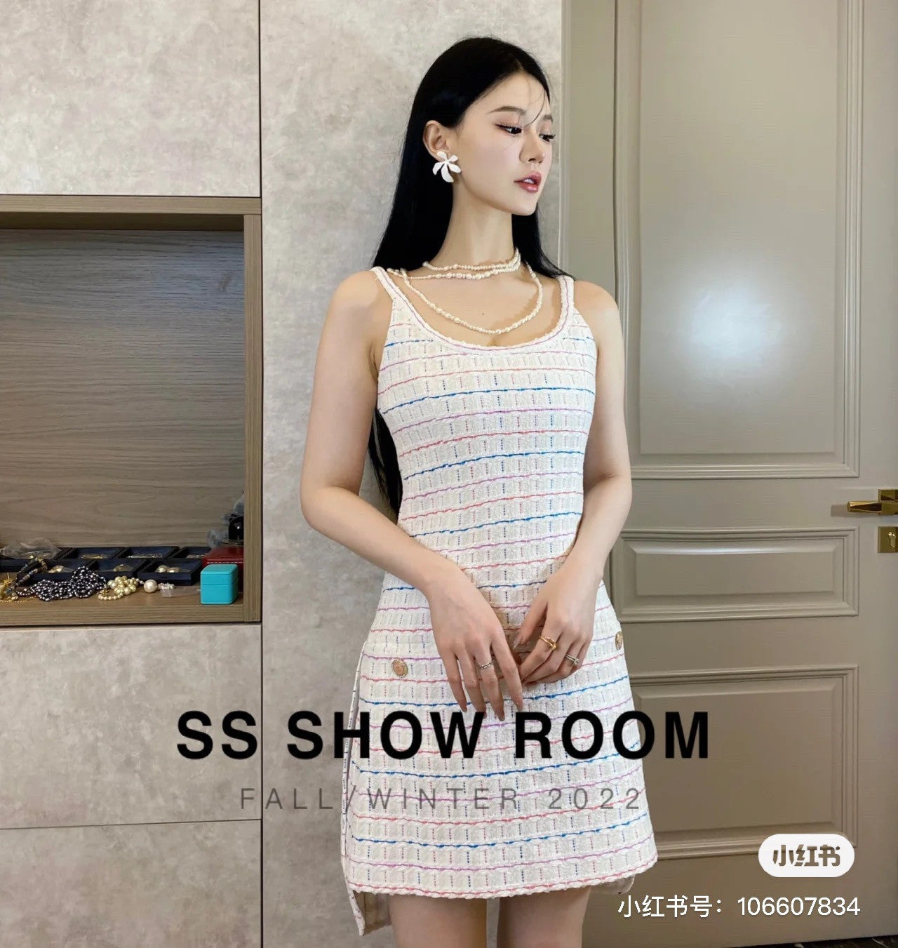 Chanel Dress Tweed White Blue Purple Pink #335874