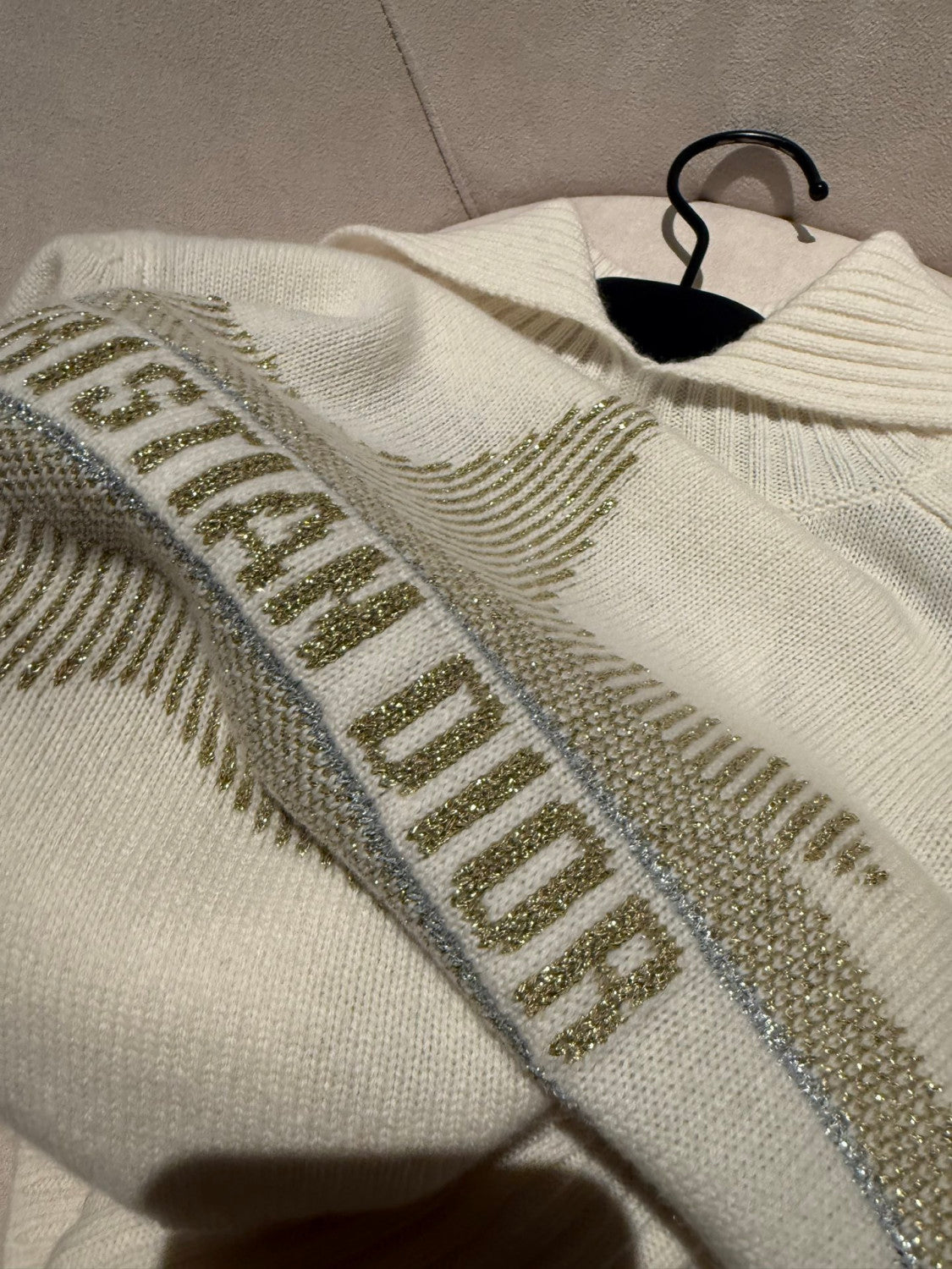 DIOR DiorAlps Mock Neck Sweater Ecru Virgin Wool Cashmere Blend Knit with Gold Tone Dior Star Motif #375804