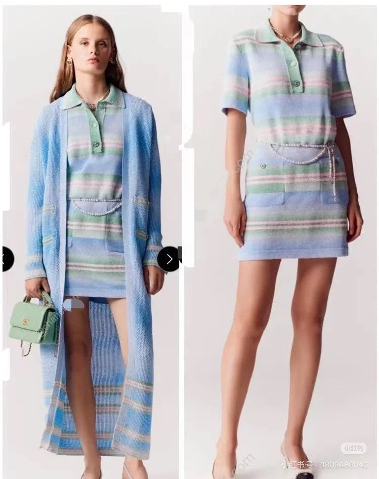 Chanel Pre-Spring 23P Pastel Striped Knit Polo Dress Multiple Colors #328841