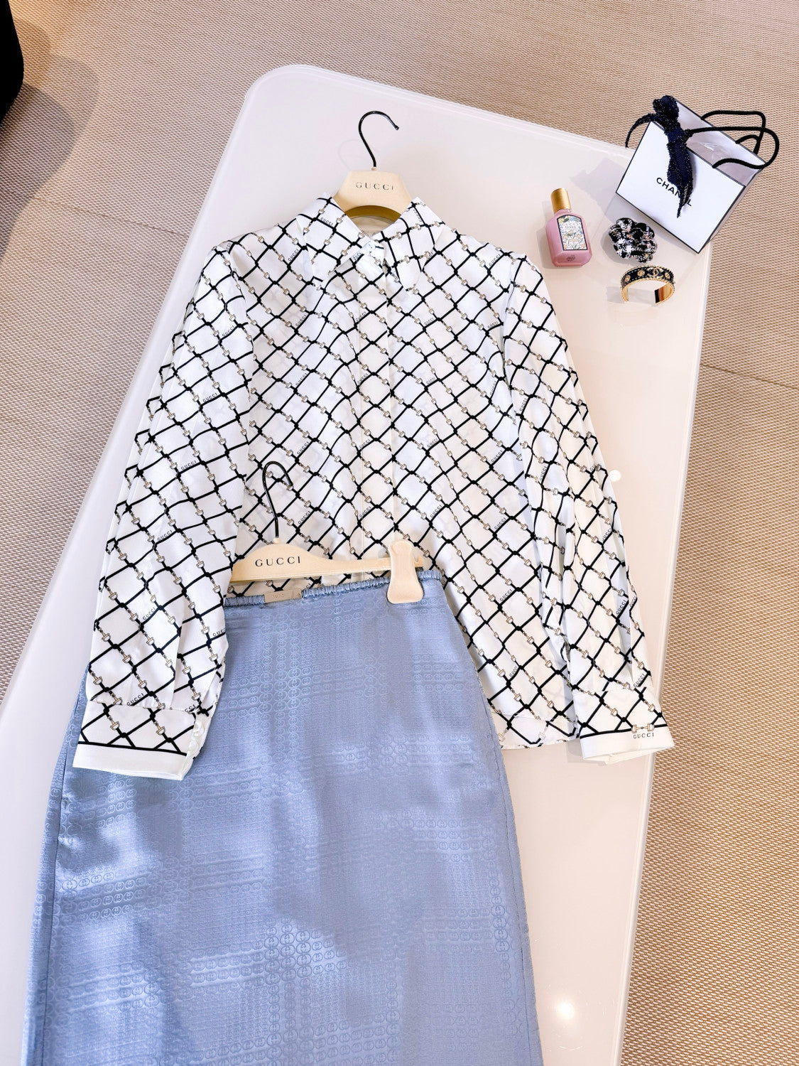 Gucci Printed Silk Twill Shirt in White #335907